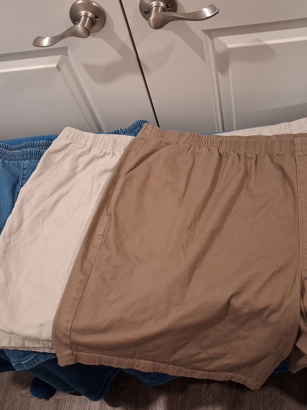 Just My Size Three-Pack Elastic-Waist Shorts in Brown, Cream & Blue